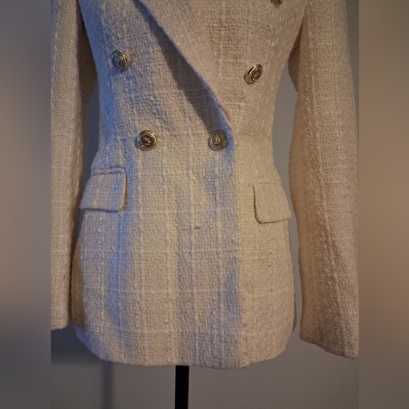Tweed Cream Double-Breasted Women's Blazer Size XS - Picture 6 of 16